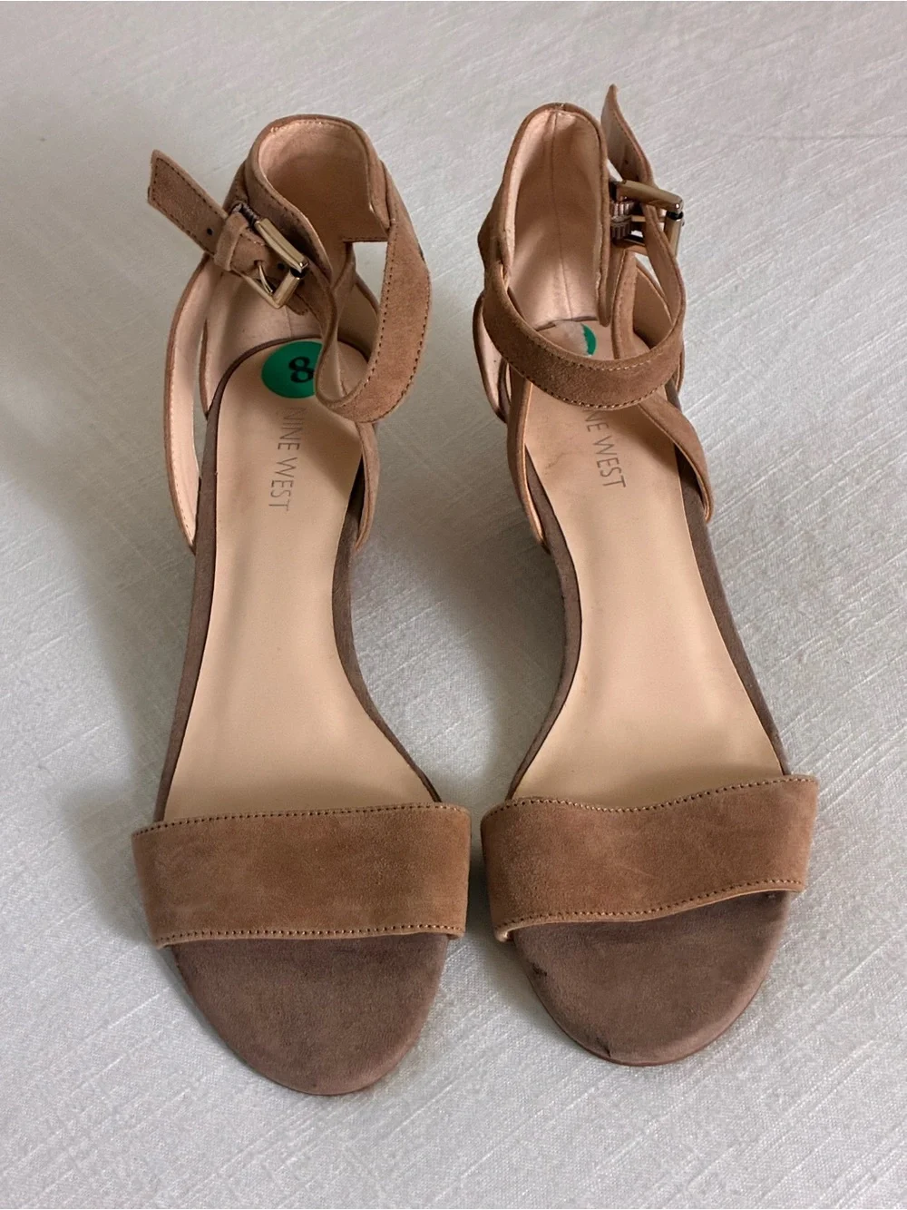 Nine West | Tan open toe buckle wedge sandals size 8